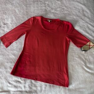 Burberry Red Blouse with Patterned Sleeves